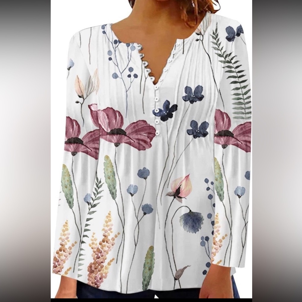 Sets of 2 long Sleeve Tunic Vintage Floral Print Button Down shirts